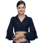 Navy Blue Cotton Striped Readymade Blouse