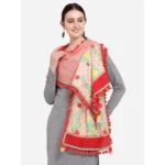 Generic Women's Cotton Embroidered Dupatta (Peach, Length: 1.5 to 2 Mtr) - Image 2