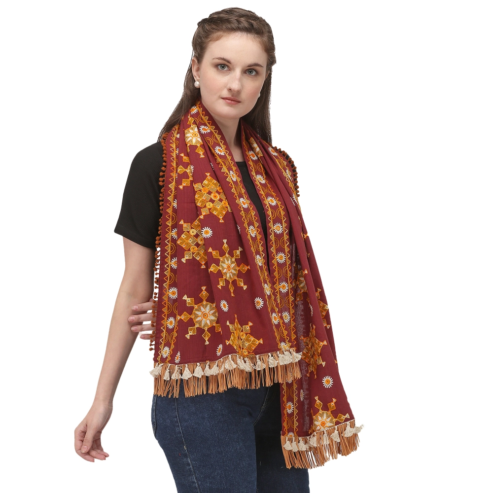 Women's Cotton Embroidered Muffler