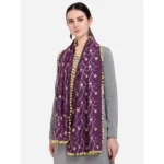 Generic Women's Cotton Embroidered Dupatta (Purple, Length: 0.5 to 1 Mtr) - Image 2