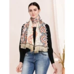 Generic Women's Cotton Embroidered Muffler (Off White, Length: 0.5 to 1 Mtr) - Image 4