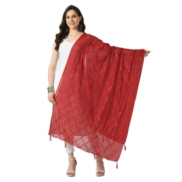 Maroon Chanderi Self Design Dupatta