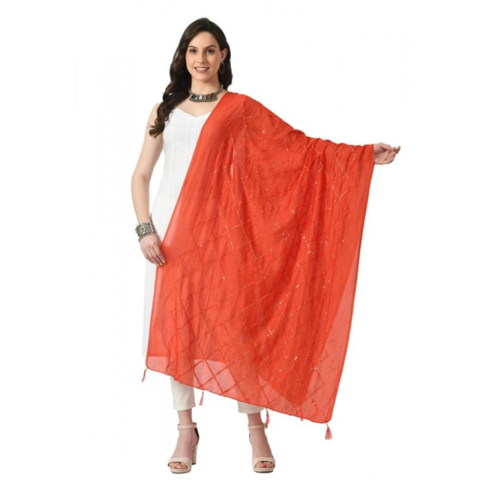 Orange Chanderi Self Design Dupatta for Women