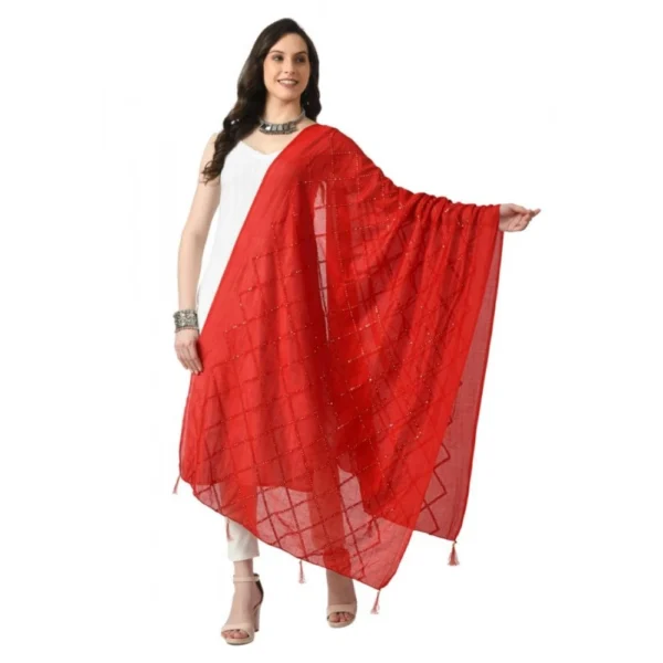 Red Chanderi Self Design Dupatta for Women