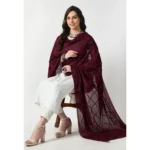 Generic Women's Chanderi Self Design Dupatta (Wine, Length: Free Size) - Image 2