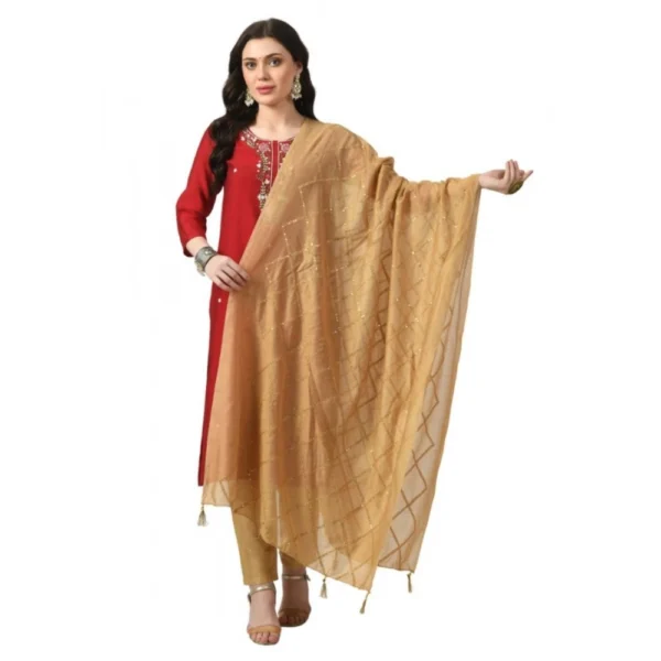 Gold Chanderi Self Design Dupatta for Women