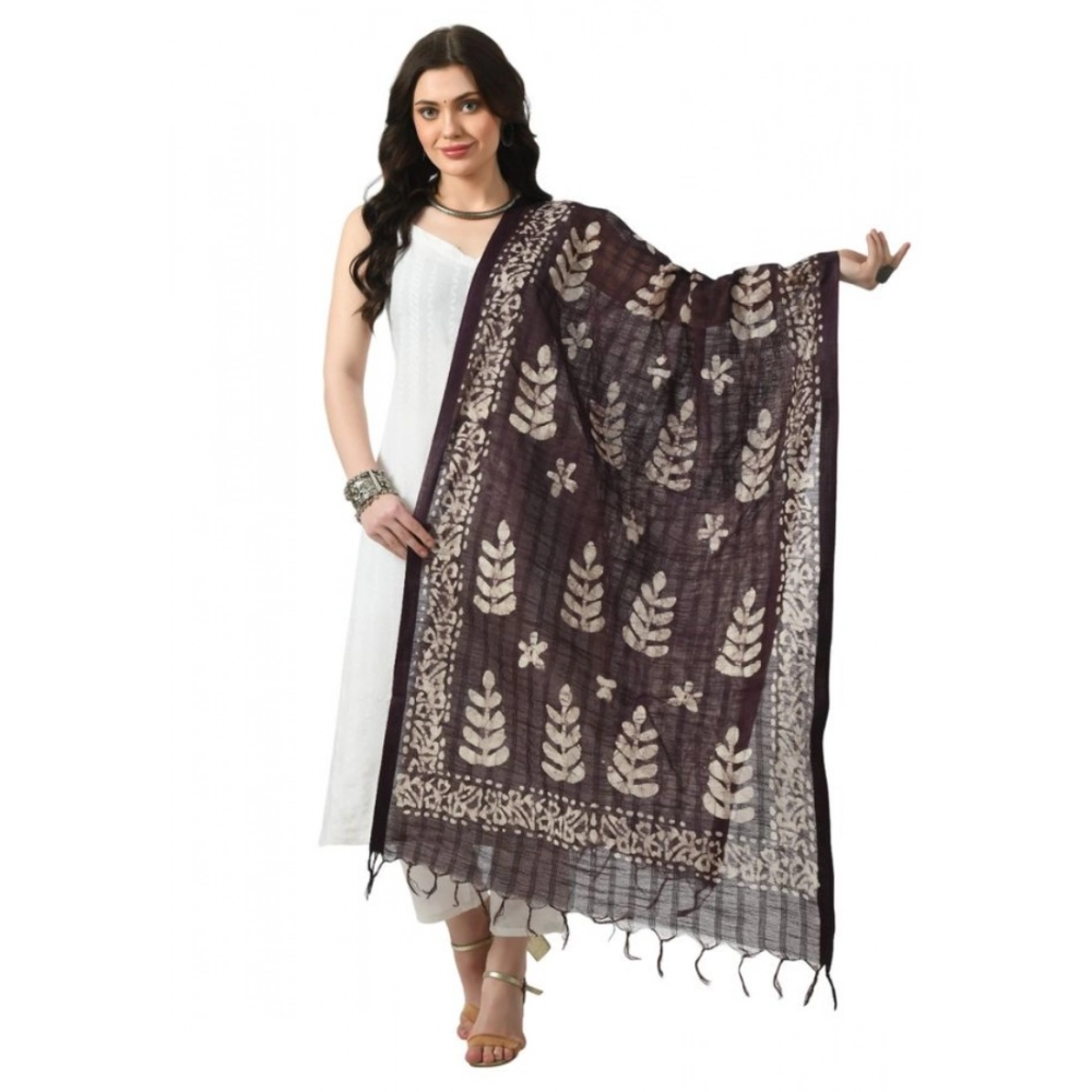 Wine Cotton Printed Dupatta for Women