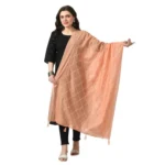 Peach Chanderi Self Design Dupatta for Women