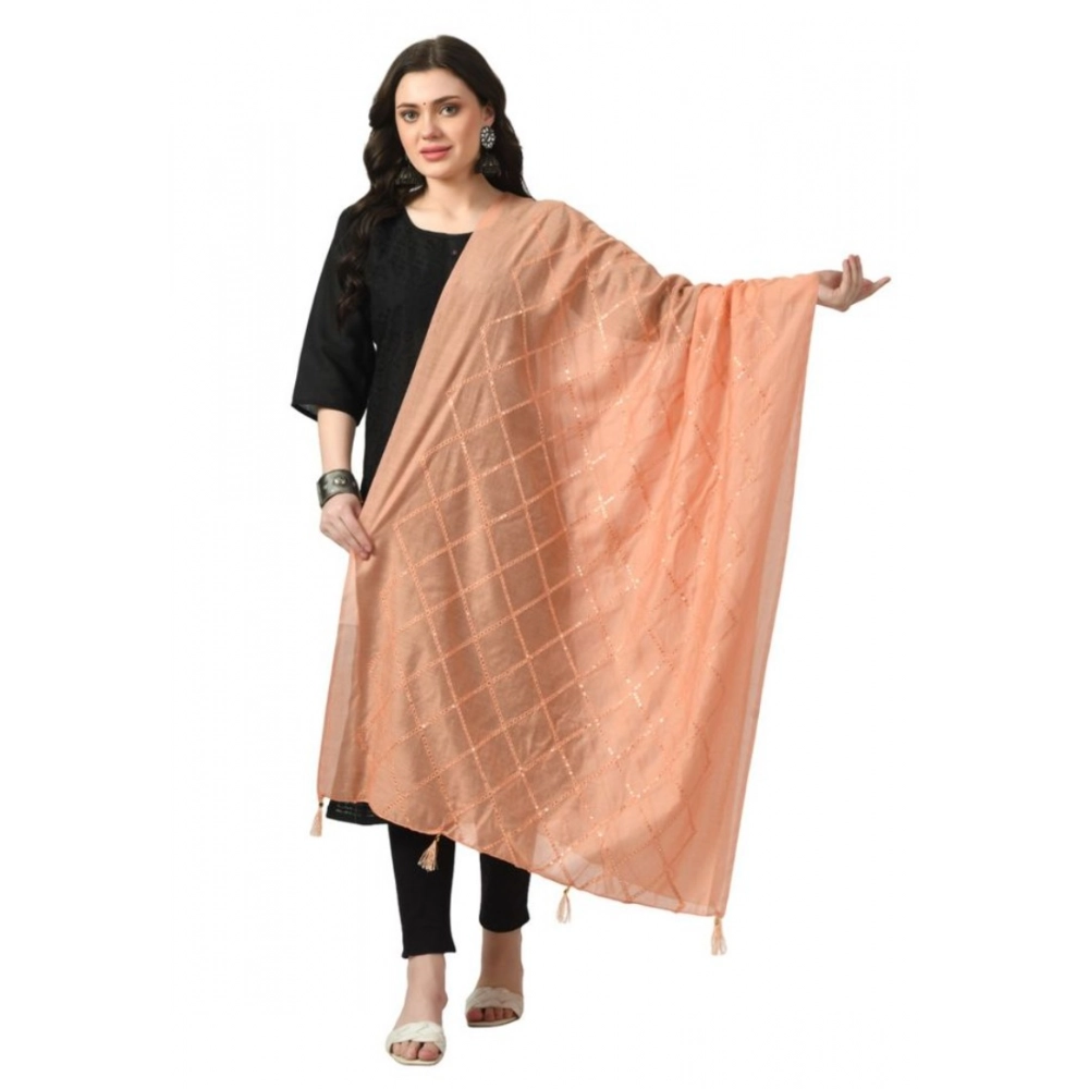Peach Chanderi Self Design Dupatta for Women