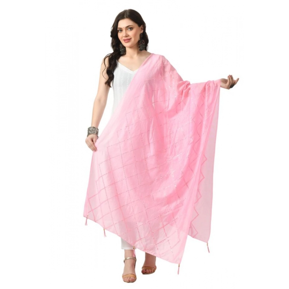 Pink Chanderi Self Design Dupatta for Women