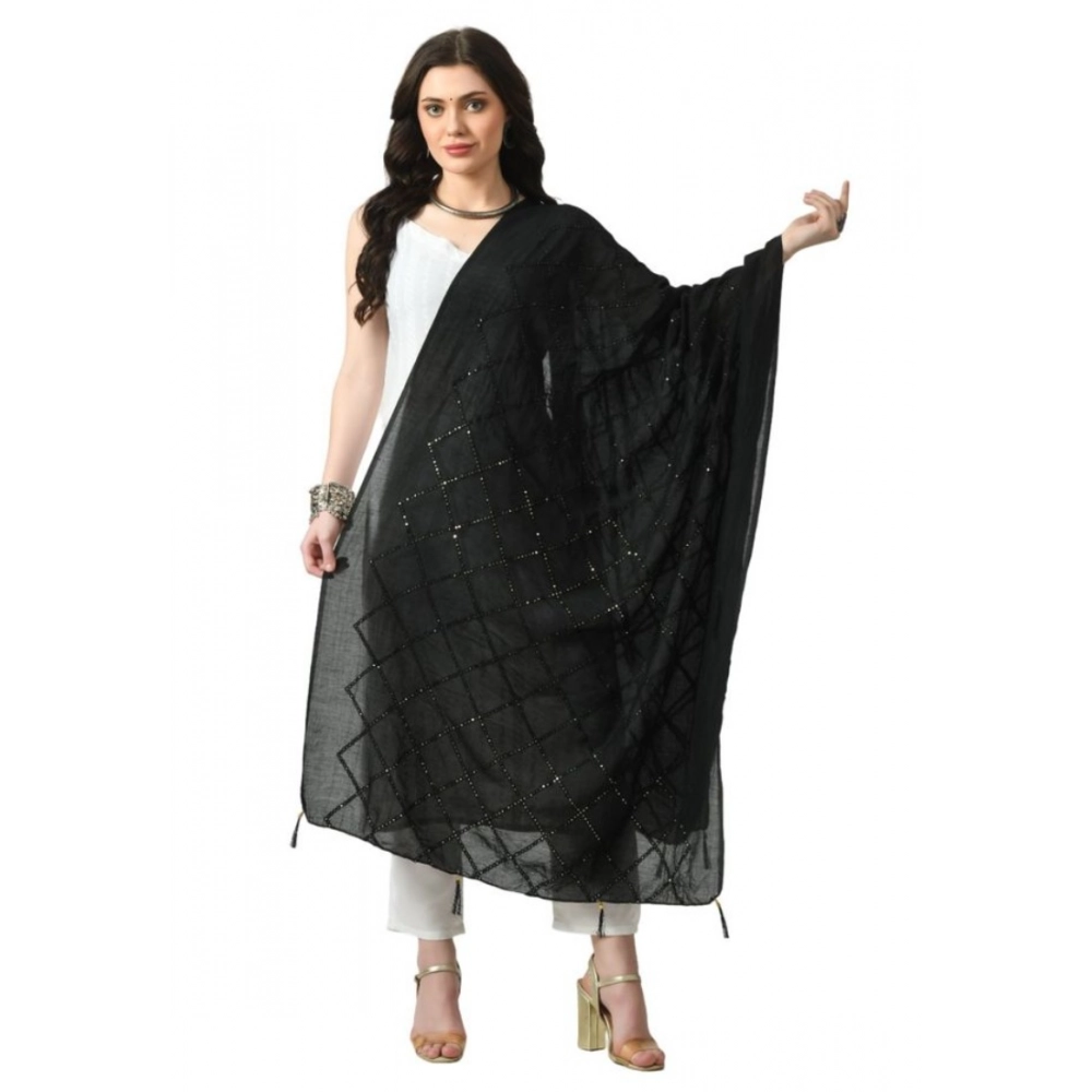 Black Chanderi Self Design Dupatta for Women