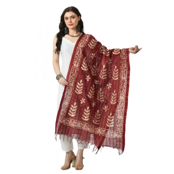 Maroon Cotton Printed Dupatta for Women