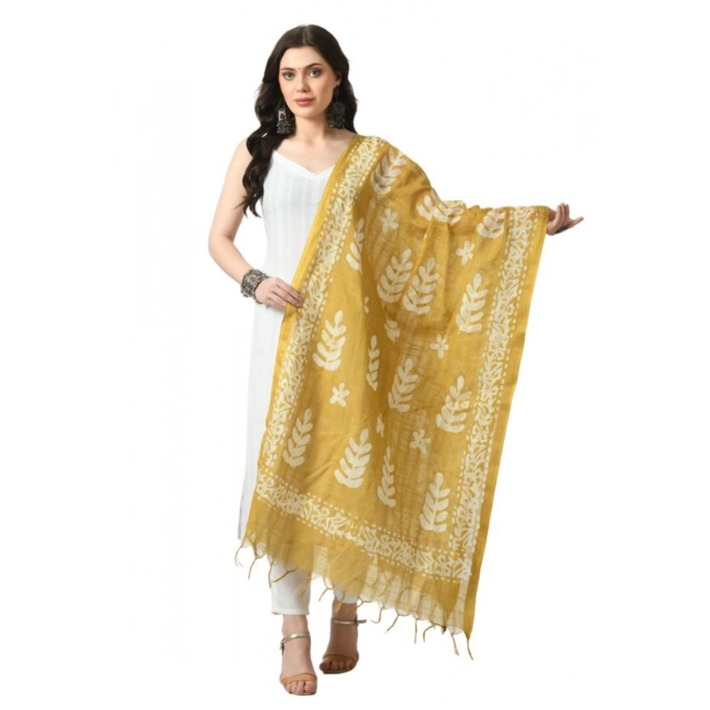 Gold Cotton Printed Dupatta for Women