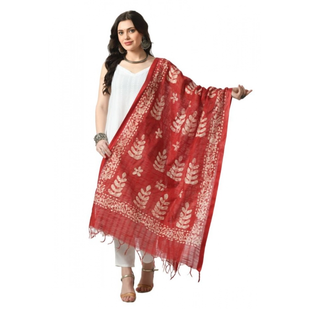 Red Cotton Printed Dupatta for Women