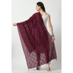 Generic Women's Chanderi Self Design Dupatta (Wine, Length: Free Size) - Image 4