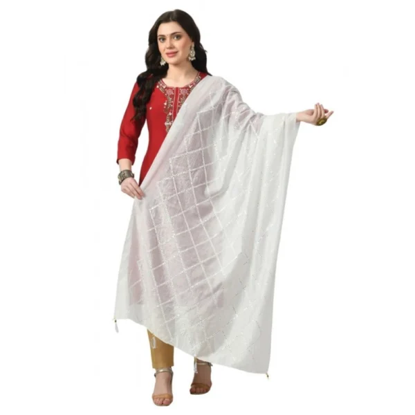White Chanderi Self Design Dupatta for Women