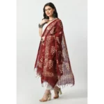 Generic Women's Cotton Printed Dupatta (Maroon, Length: Free Size) - Image 3