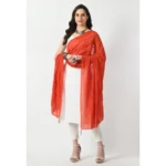 Generic Women's Chanderi Self Design Dupatta (Orange, Length: Free Size) - Image 2
