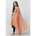 Generic Women's Chanderi Self Design Dupatta (Peach, Length: Free Size) - Image 3