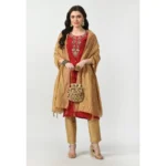 Generic Women's Chanderi Self Design Dupatta (Gold, Length: Free Size) - Image 2