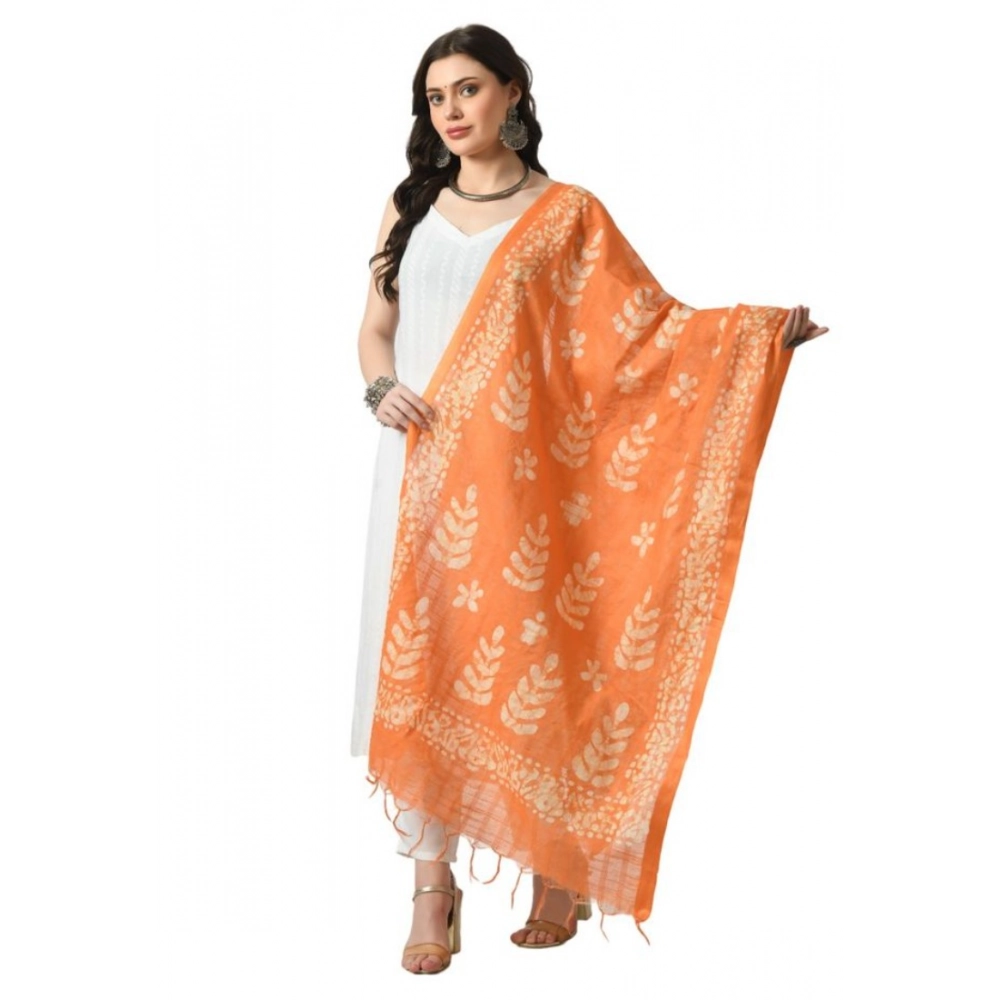 Orange Cotton Printed Dupatta for Women