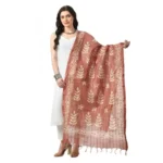 Brown Cotton Printed Dupatta for Women