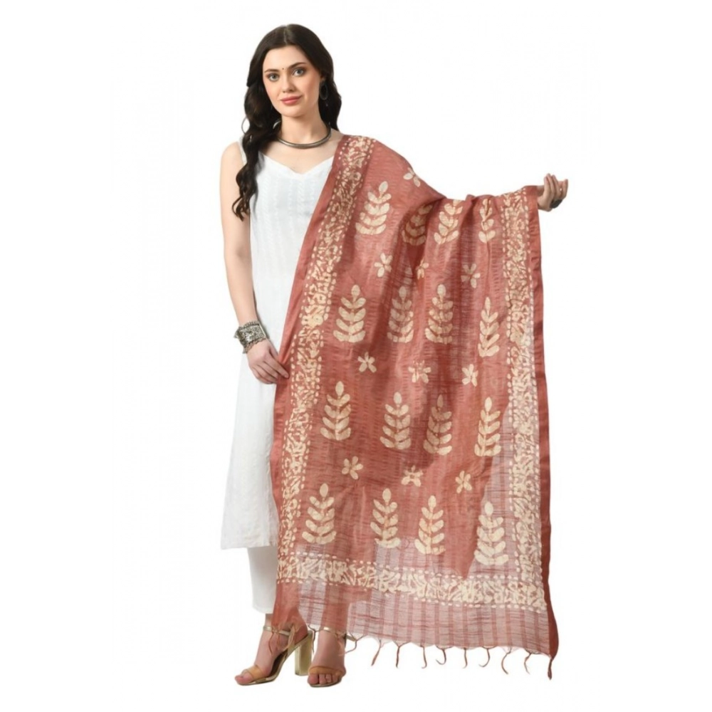 Brown Cotton Printed Dupatta for Women