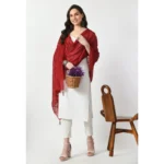 Generic Women's Chanderi Self Design Dupatta (Maroon, Length: Free Size) - Image 2