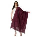 Wine Chanderi Self Design Dupatta for Women