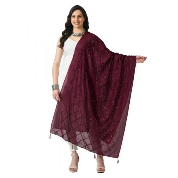 Wine Chanderi Self Design Dupatta for Women