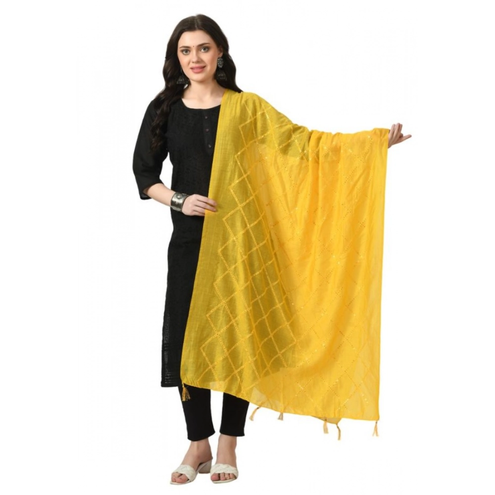 Yellow Chanderi Self Design Dupatta for Women