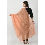 Generic Women's Chanderi Self Design Dupatta (Peach, Length: Free Size) - Image 4