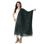 Green Chanderi Self Design Dupatta for Women