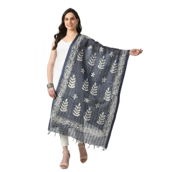 Grey Cotton Printed Dupatta for Women