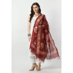 Generic Women's Cotton Printed Dupatta (Maroon, Length: Free Size) - Image 2