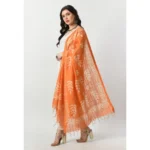 Generic Women's Cotton Printed Dupatta (Orange, Length: Free Size) - Image 2