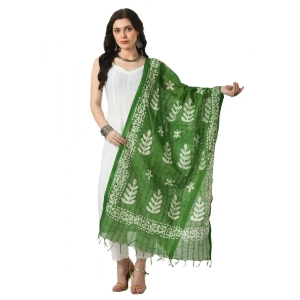 Green Cotton Printed Dupatta for Women