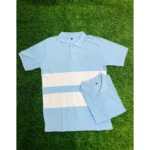 Generic Men's Casual Short Sleeves Cotton Polo Neck T-shirt (Aqua Blue) - Image 3