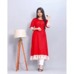 Generic Women's Casual Viscose Rayon 3-4th Sleeve Kurti (Red) - Image 3