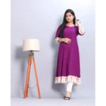 Generic Women's Casual Viscose Rayon 3-4th Sleeve Kurti (Purple) - Image 2