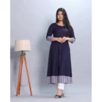 Generic Women's Casual Viscose Rayon 3-4th Sleeve Kurti (Navy Blue) - Image 2