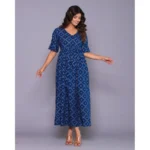 Generic Women's Casual Viscose Rayon Half Sleeve Alia Cut Gown (Blue) - Image 4