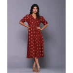 Generic Women's Casual Viscose Rayon Half Sleeve Alia Cut Gown (Maroon) - Image 3