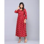 Generic Women's Casual Viscose Rayon 3-4th Sleeve Maternity Kurti (Maroon) - Image 3