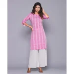 Generic Women's Casual Cotton Blend 3-4th Sleeve Straight Kurti (Pink) - Image 3