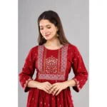Generic Women's Casual Viscose Rayon 3-4th Sleeve Nayra Cut Kurti (Red) - Image 2