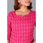 Generic Women's Casual Cotton 3-4th Sleeve Kurti (Pink) - Image 3
