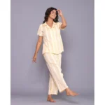 Generic Women's Casual Cotton Short Sleeve Full Night Suit Set (Yellow) - Image 3