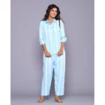 Generic Women's Casual Cotton 3-4th Sleeve Full Night Suit Set (Aqua) - Image 2