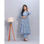 Generic Women's Casual Cotton 3-4th Sleeve Kurti Palazzo Set (Blue) - Image 2